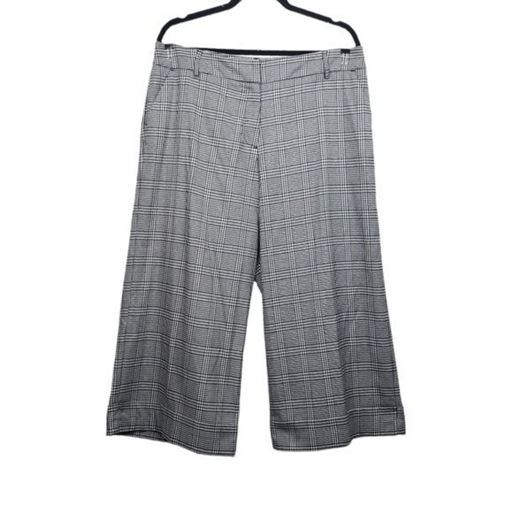 Lane Bryant Women 14 Black White Glen Plaid Wide Leg Cropped Trousers Culottes